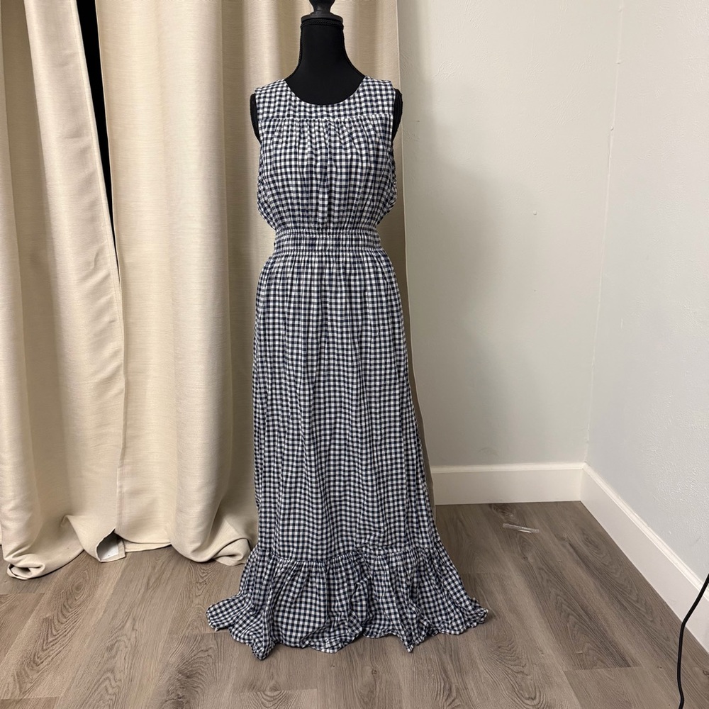 Draper James Navy Gingham Maxi Dress 100% Cotton